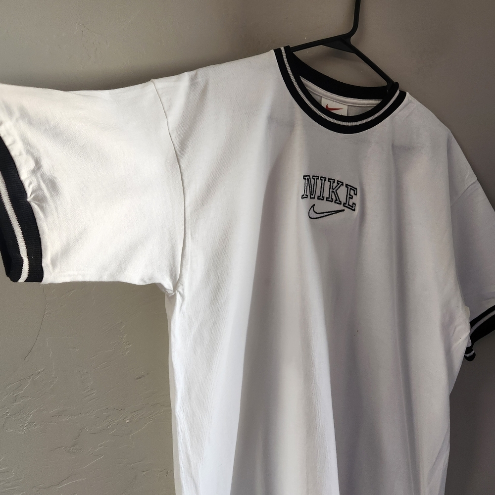 Nike Vintage White Shirt M Ringer 90's Embroidered NEW - Picture 10 of 10